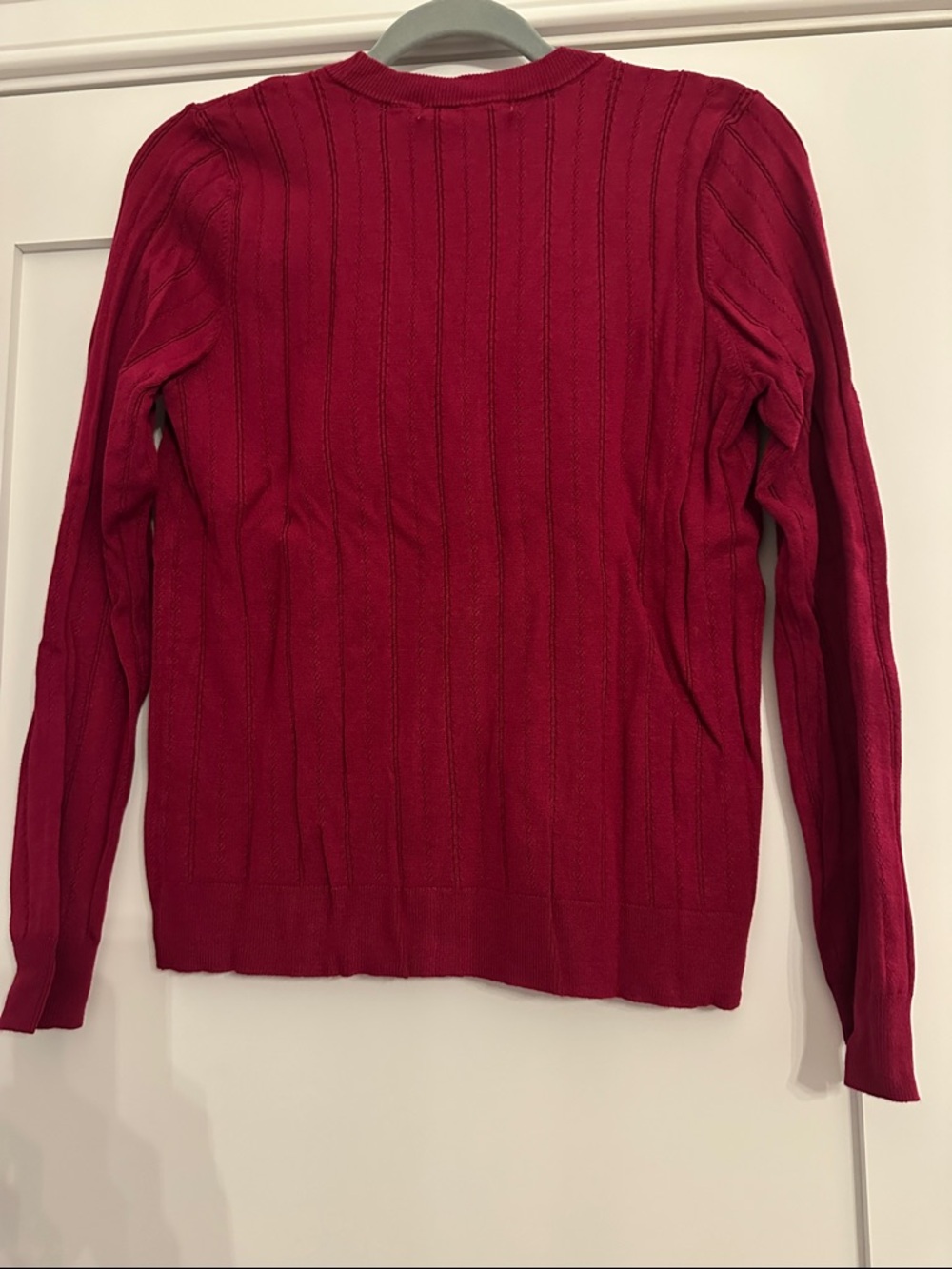 Daniel Rainn Raspberry Red Cable-Knit V-Neck Button Cardigan - Picture 3 of 6